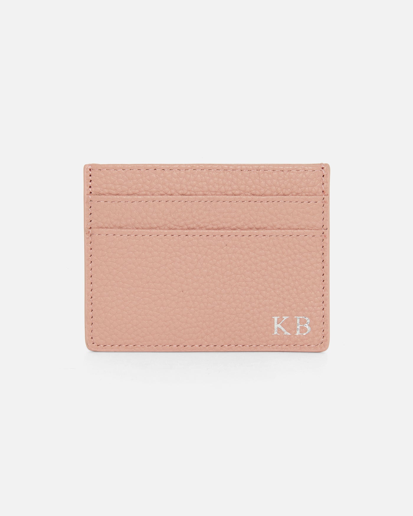 nude pebble leather card holder embossed with initials
