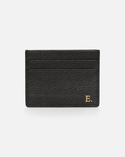 Black pebble leather card holder embossed with initial