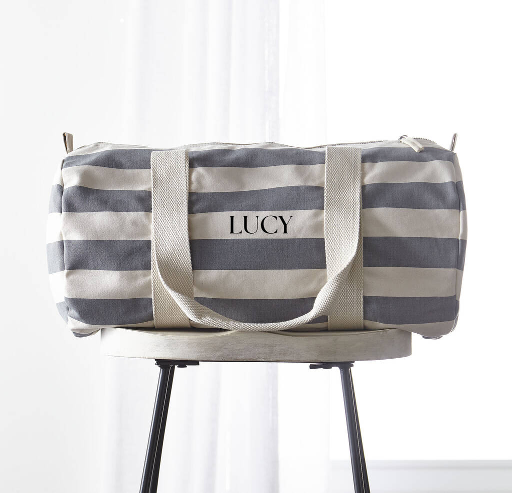 Personalised Striped Holdall | Grey