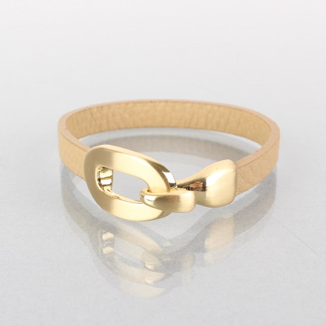 Camel leather bracelet with gold clasp