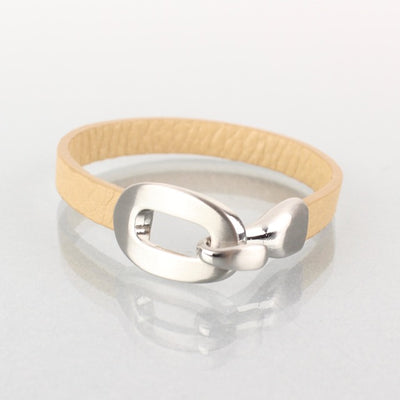 Camel leather bracelet with silver clasp