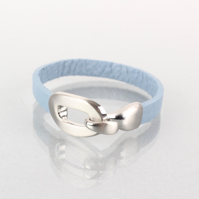 Blue leather bracelet with silver clasp